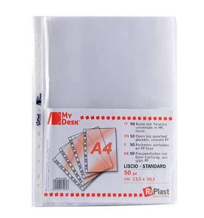 50 Buste forate A4 MY DESK - PP60 liscio standard