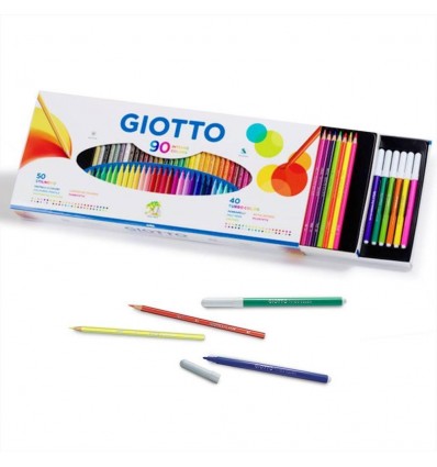 Scatola 90pz colori Giotto pastelli+pennarelli