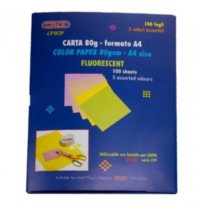 Risma di carta colorata fluo 80gr A4 100FF CP80F